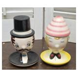 Vintage Mr & Mrs Egg Cups / Salt & Pepper Hats