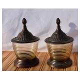 Pair of Ribbed Lidded Candy Jars