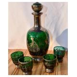 Antique Green Venetian Murano Glass Decanter &