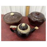 Tea pot, covered dish and bean pot