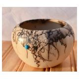 Native American Signed R Wright Horsehair Bowl