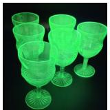 6 Vaseline Glass stems - display great but all