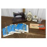 82 Junior sewing machine, clocks, flip calendar,