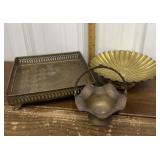 Brass - footed tray, pedestal bowl, basket