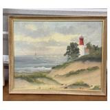 Signed Mascott, Lighthouse painting