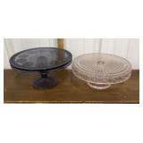 2 cake stands - Purple, pink glass