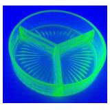 Uranium Green Depression Glass 3 Section Divided