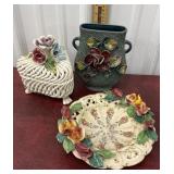 2 Capodimonte? pcs & Sand glazed Majolica vase