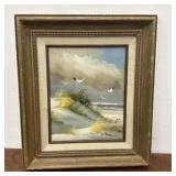 signed W. Temple seashore seagulls painting