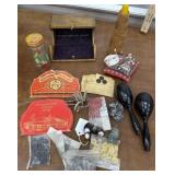 Sewing machine foot box, darning eggs, buttons