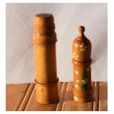 Antique Wood Perfume Holders. One used as needle