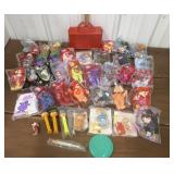 Assorted Happy Meal toys, McDonaldï¿½s crayon box,