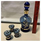 Rossini Empoli Cobalt Blue Decanter w/3 Glasses