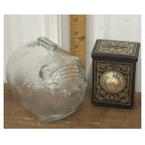 2 - Glass piggy bank, Tin safe bank