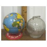 2 Glass & tin globe banks