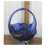 Blue art glass basket