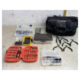 Drill Bits, Pliers,etc.  w/ tool bag