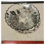 Glass Swirl Footed Bowl w/ Silver Overlay