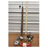 Wooden fishing rod, and reels