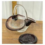 Amethyst art glass basket and seal stamp