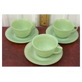 3 FireKing jadeite cup abs saucers *1 saucer has