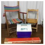 Childrenï¿½s folding chairs, cooler, music stand