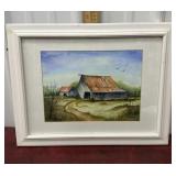 signed Hart Watercolor of barn