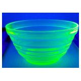 Vintage Uranium Glass Ribbed Bowl 6' wide 3 1/4'