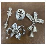 4 Sterling signed brooches