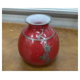 small Art Nouveau silver overlay case glass vase