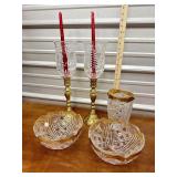 Brass candle stick holders and German Crystal