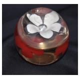 Red & White Flower Vintage Paperweight