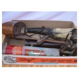 Box lot of Misc-Powder Horn, Bank, etc.