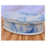 Blue & White Marbled Porcelain Oval Lidded