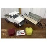 Country style decor- truck, wheel barrow, wooden