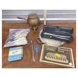 Copper fondue, Carvet Hall carving set, Hearth