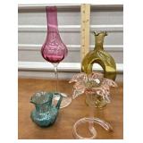 4 Art Glass Vases And Mini Pitcher