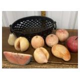 Metal basket w/ stone fruit