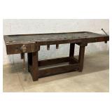 Early Work Bench w/ 2 Vise - all wood 94/36/32
