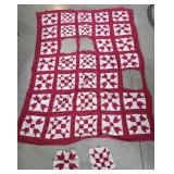 Old farmhouse quilt top - red and white - missing