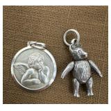 925 Signed Pendants - Jointed Bear And Angel