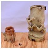 Antique Soapstone Carved Vases. Smaller has