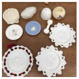 Trinket dishes, Wedgewood, LLADRO, milk glass