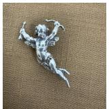 Sterling signed angel brooch - marcasite stones