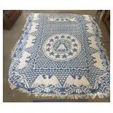 Blue & white chenille bedspread