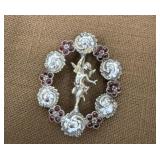 Sterling signed angel pin - red stones