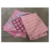 2 Pink chenille bedspreads *1 has damage/repair