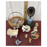 Lil Junque' basket, buttons, mirror stand,