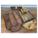 Wooden trays, tie rack and bamboo drink set