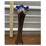 Carnival glass cobalt blue swung vase